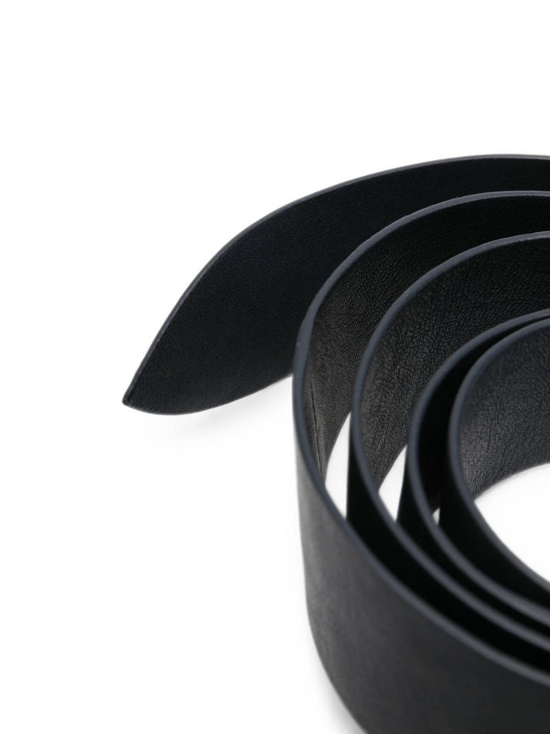 Cortana Grained Leather Pointed-Tip Belt — Black