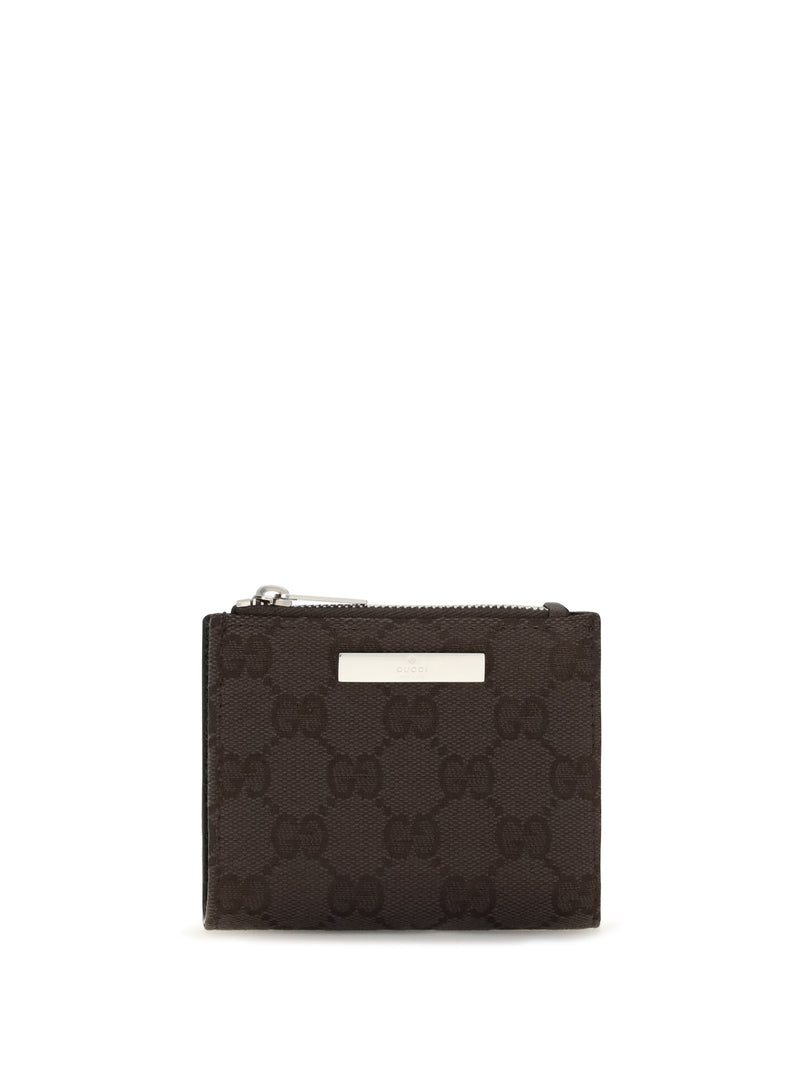 Gucci Gg Fabric With Plaque Wallet — Brown