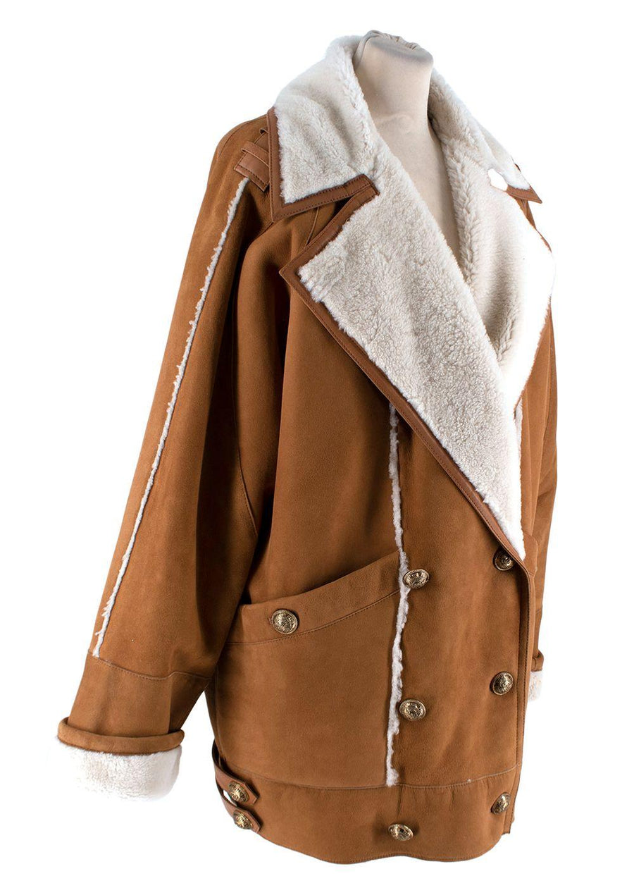 Balmain Oversize Shearling and Suede Coat