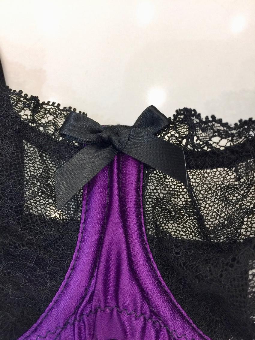 Lucile Purple Silk & Black Leavers Lace Underwired Bra & Thong Set