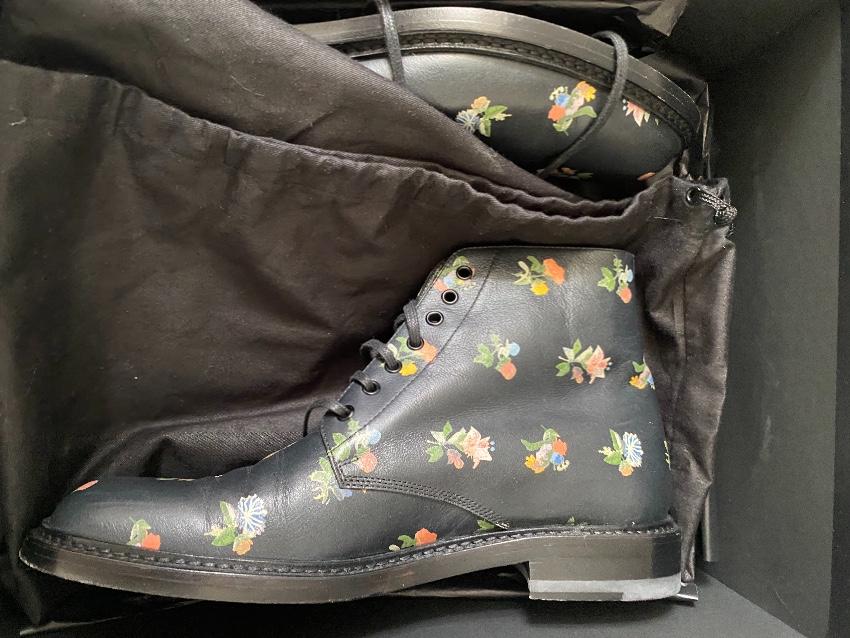 Saint Laurent Black Floral Lolita Ankle Boots