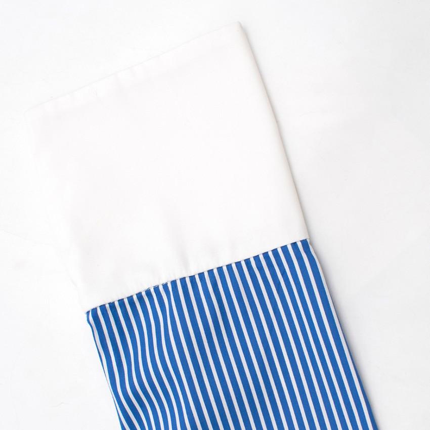 Tome Blue Pinstriped Long sleeve Top with Back Opening