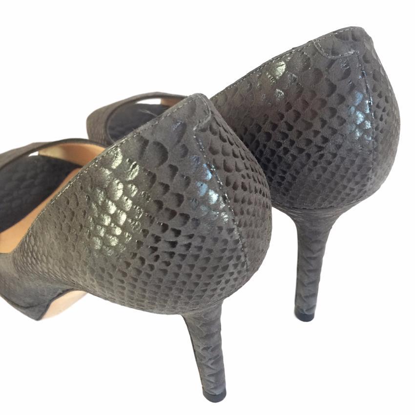 Jimmy Choo Gray Snakeskin Peep Toes Platform Heels