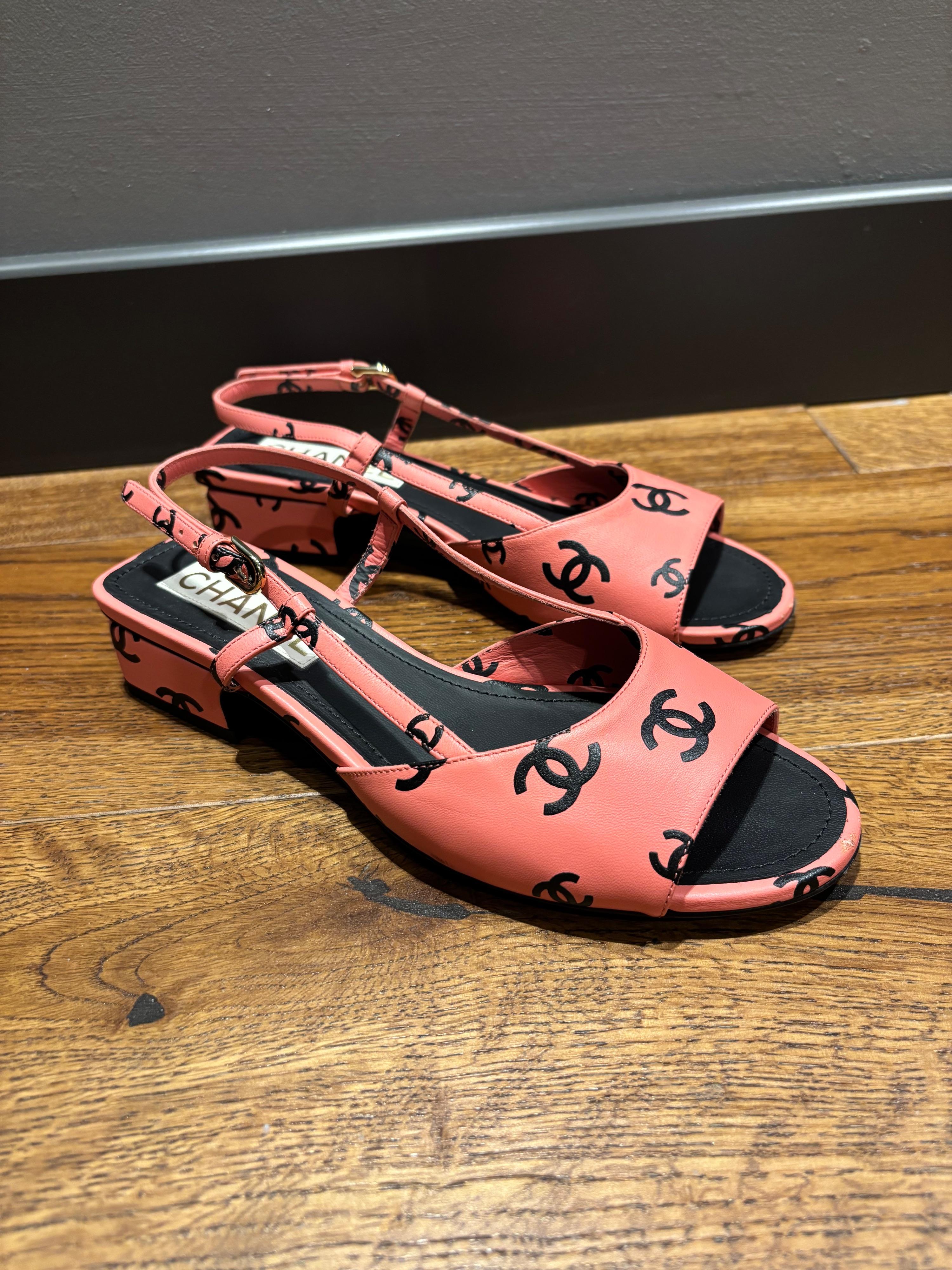 Chanel Pink CC Heeled Sandals