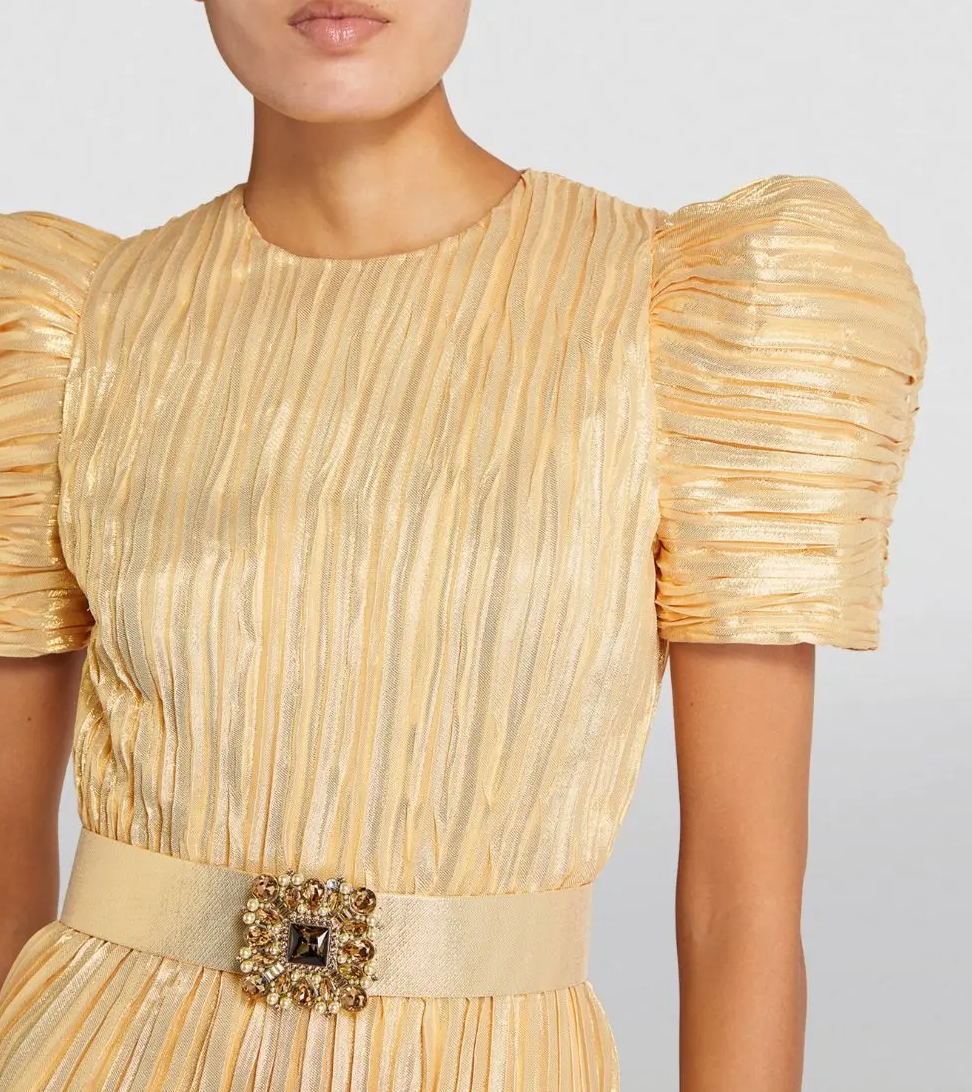Andrew Gn  Silk-Blend Puff-Sleeve Belted Gown