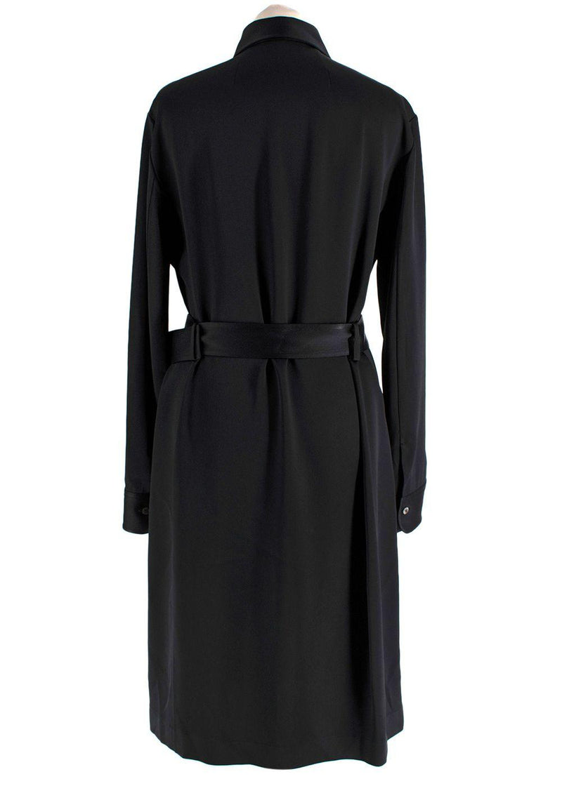 The Row Belted Black Satin Shirt Dress