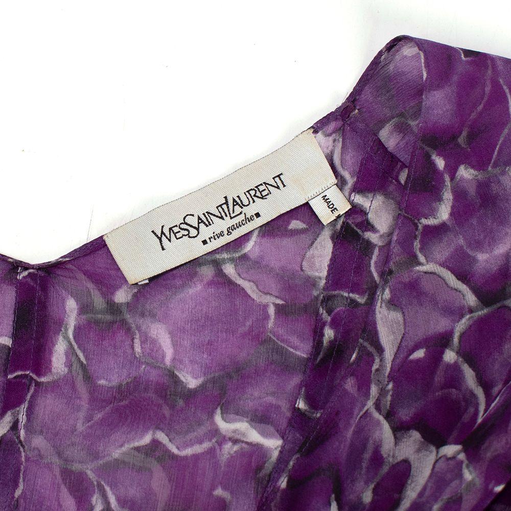 YSL Purple Floral-print Silk Blouse