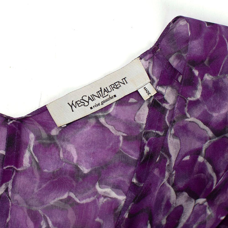 YSL Purple Floral-print Silk Blouse