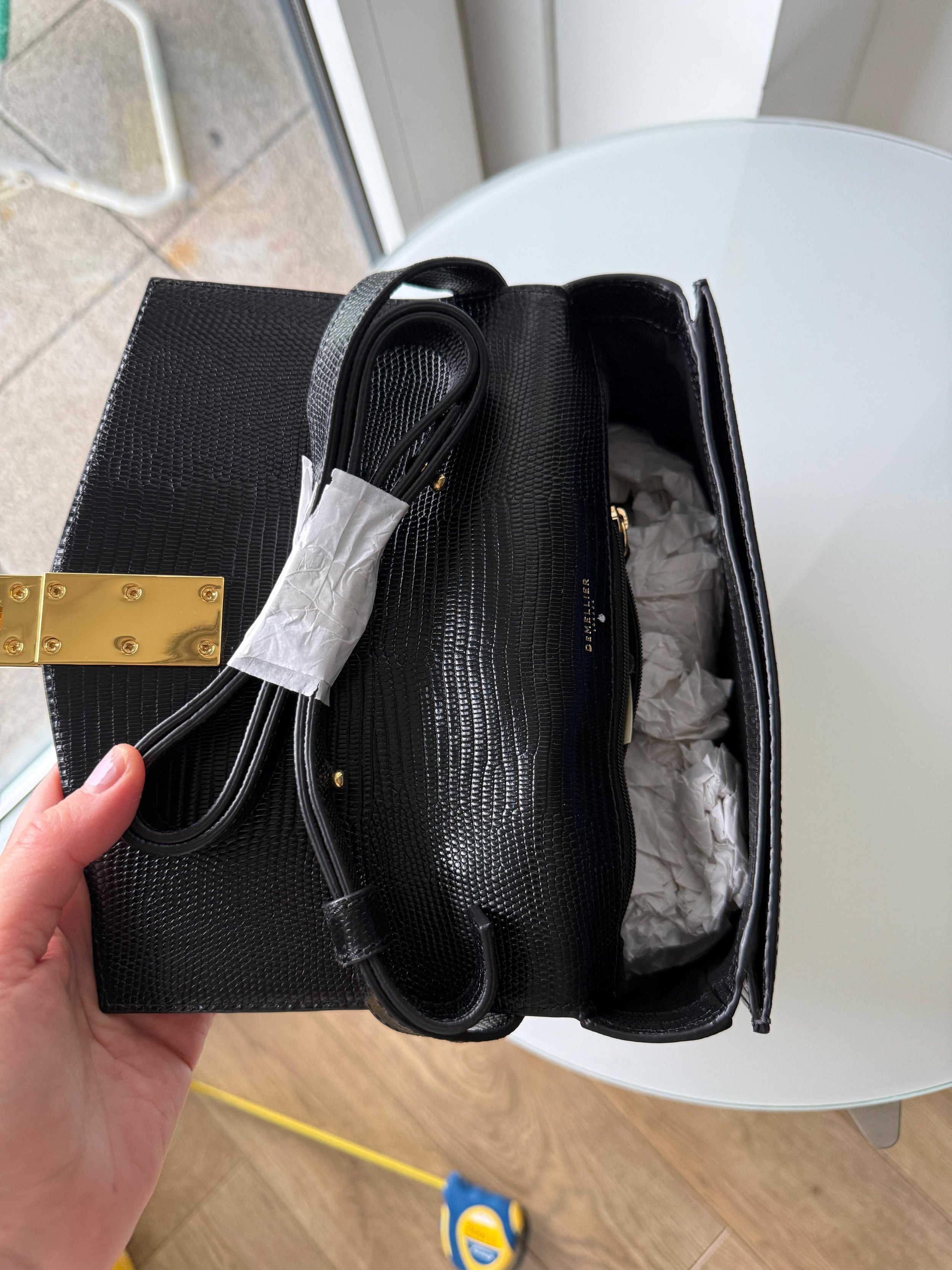 Demellier Black Faux Lizard Shoulder Bag