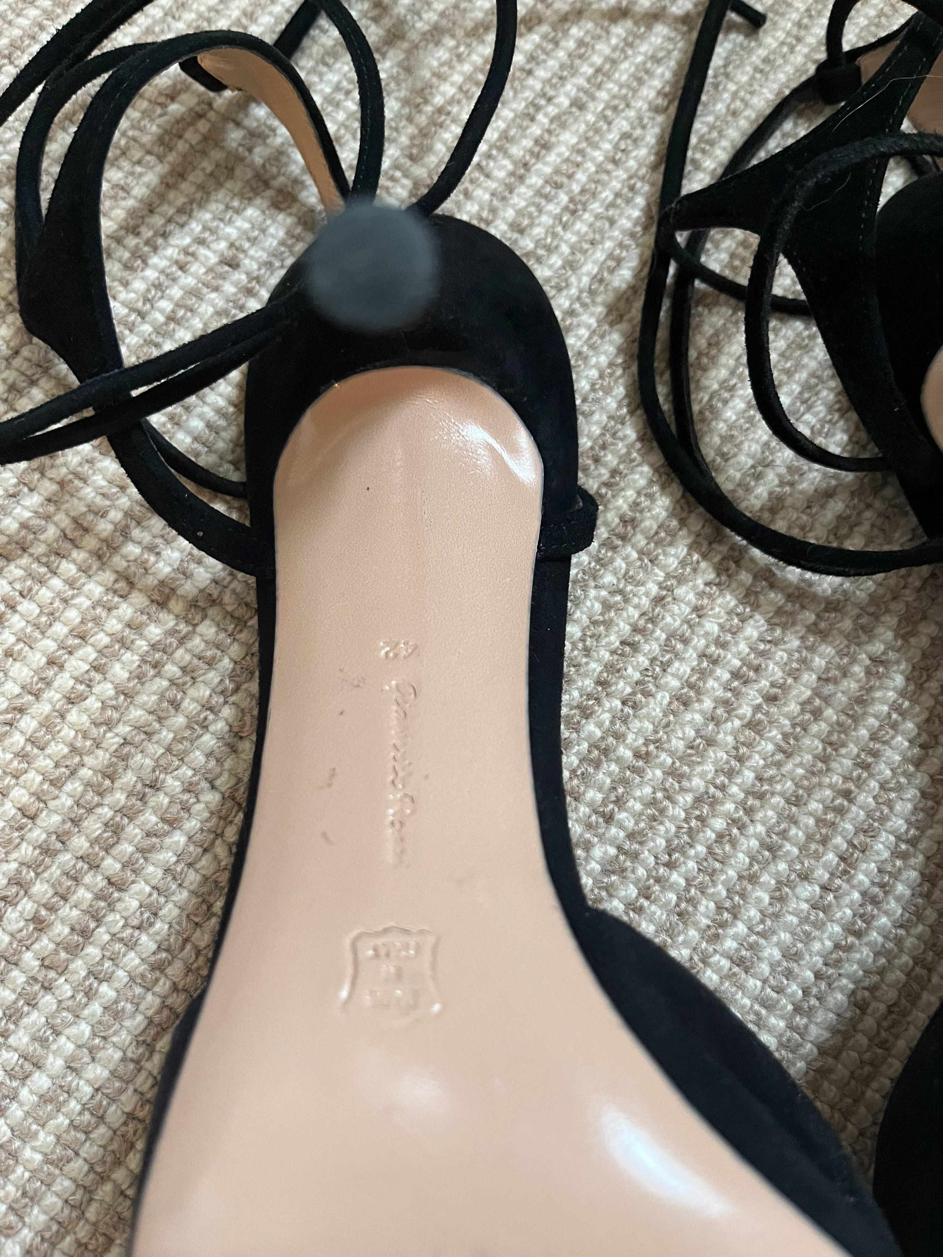 Gianvito Rossi Black Suede Wrap Around Heels