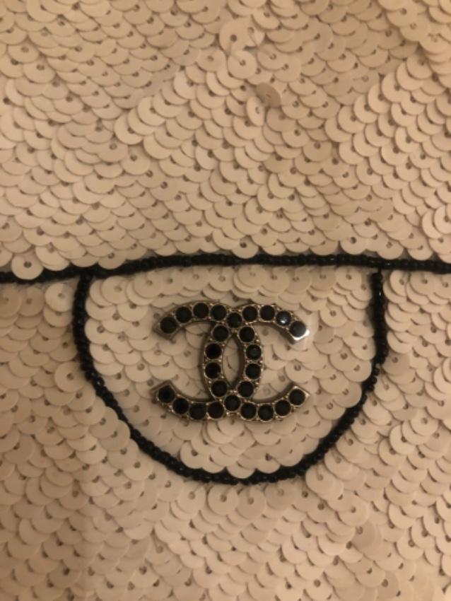 Chanel White Vintage CC Sequin Tote Bag