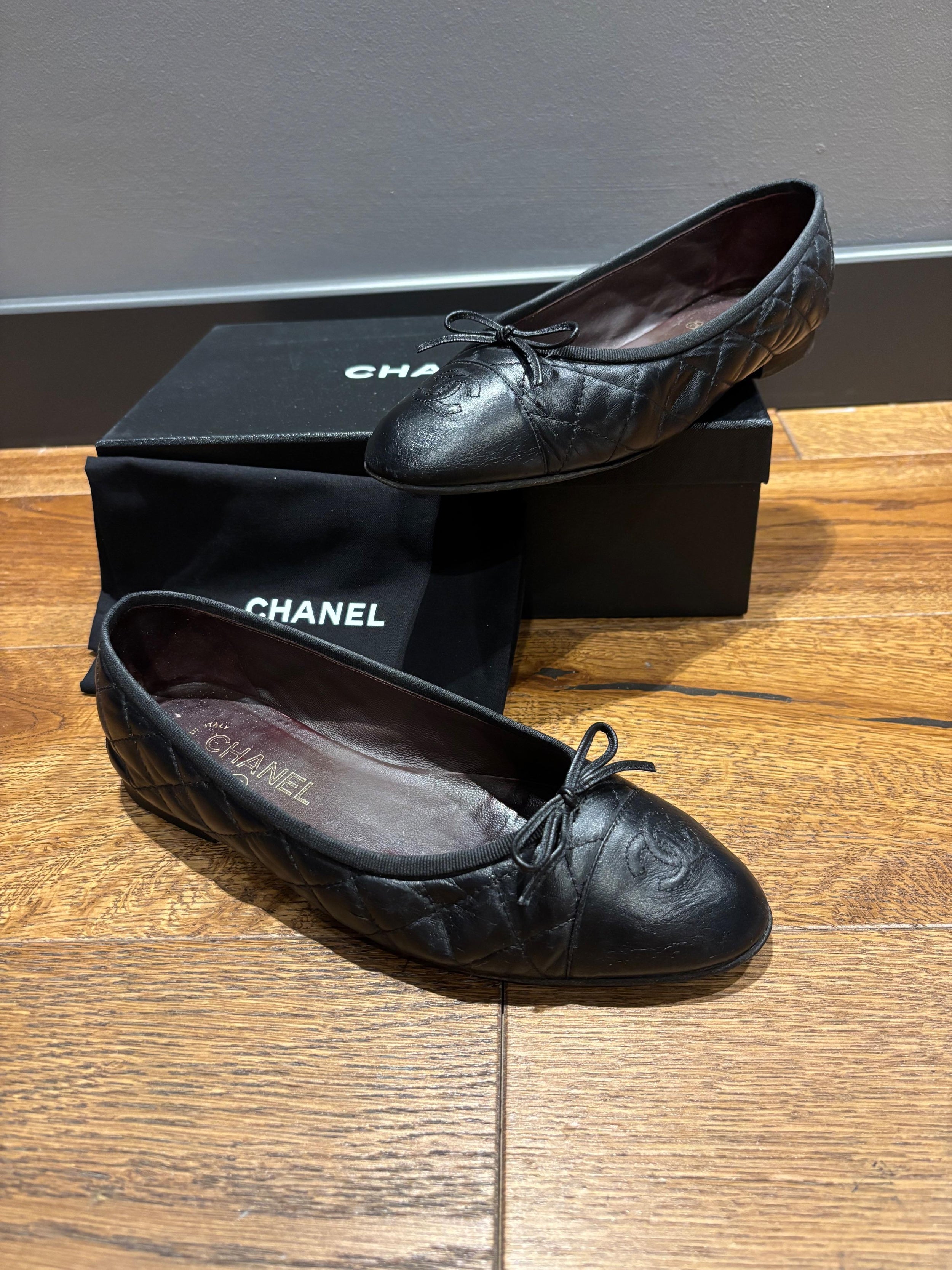 Chanel Black Leather Ballet Flats