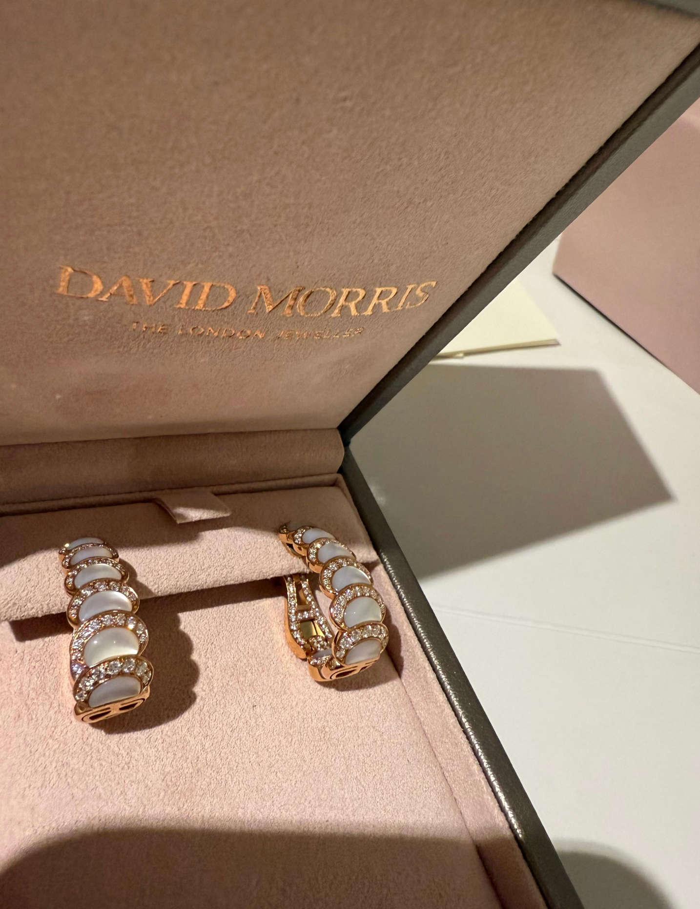 David Morris Diamond Set Mother Of Pearl Fortuna Earrings