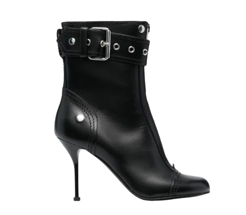 Alexander McQueen Black Buckle Heeled Ankle  Boots