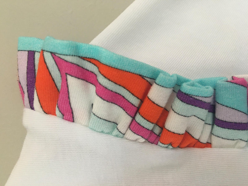 Emilio Pucci White Print Trim Glitter Logo Top