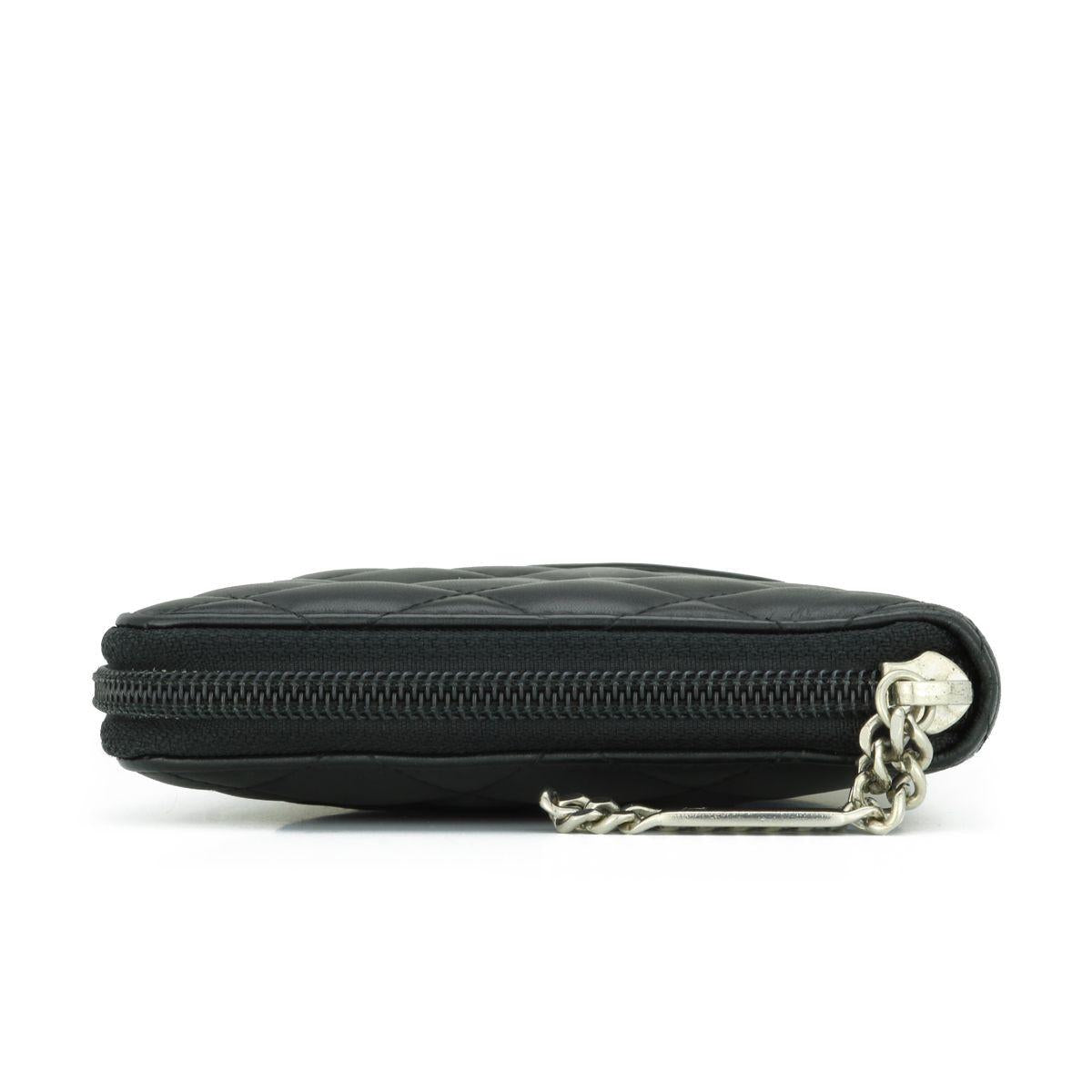 Chanel Black Lambskin Cambon Long Zip Wallet