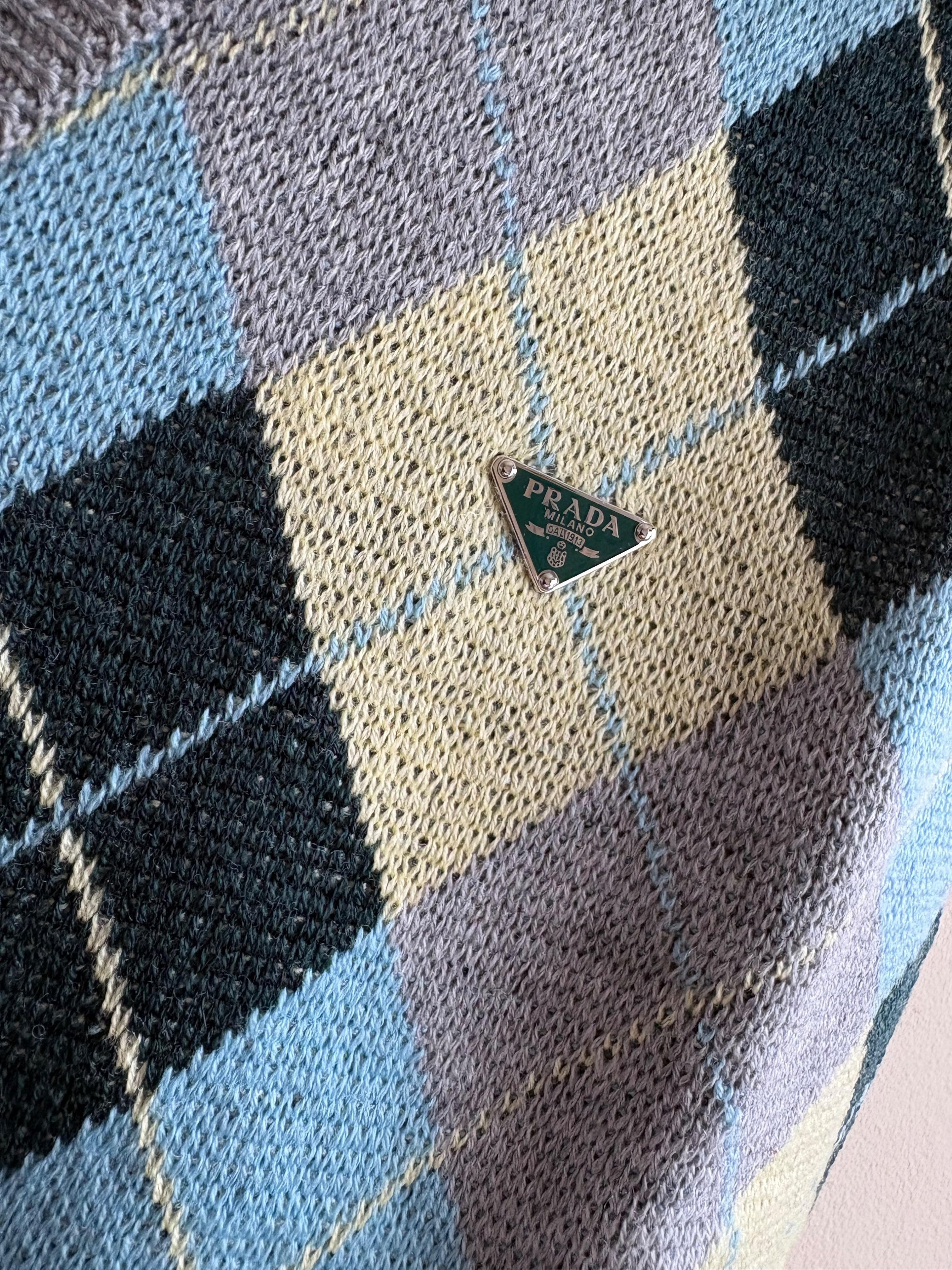 Prada Argyle Fine Knit Button Front Vest