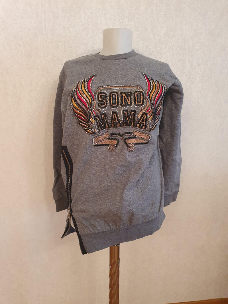 Grey marl cotton jersey Sono Mama embellished sweatshirt