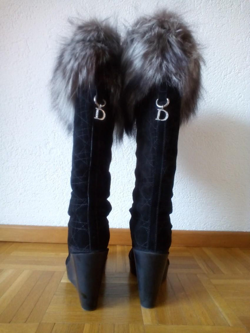 Dior Suede and  Fox Fur Tall Boots
