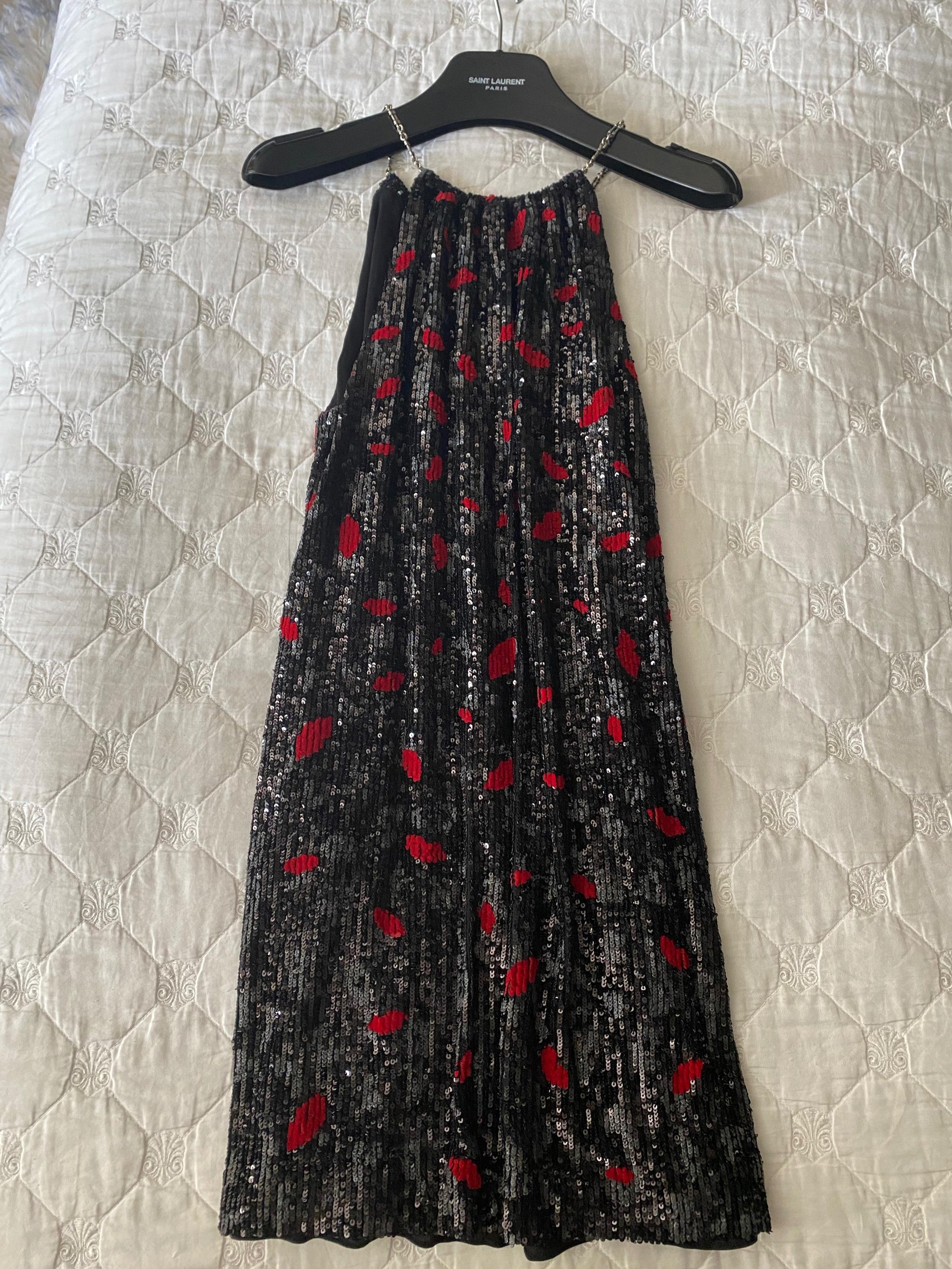 Black & red polka dot sequin dress