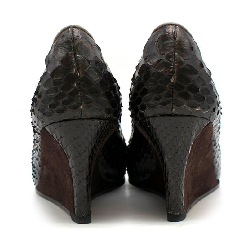 Stephane Kelian Paris Brown Snakeskin Wedges