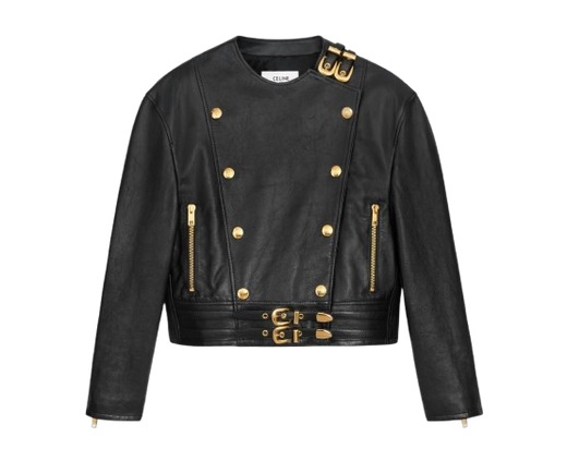 Celine Black Leather Buckle Detail Jacket