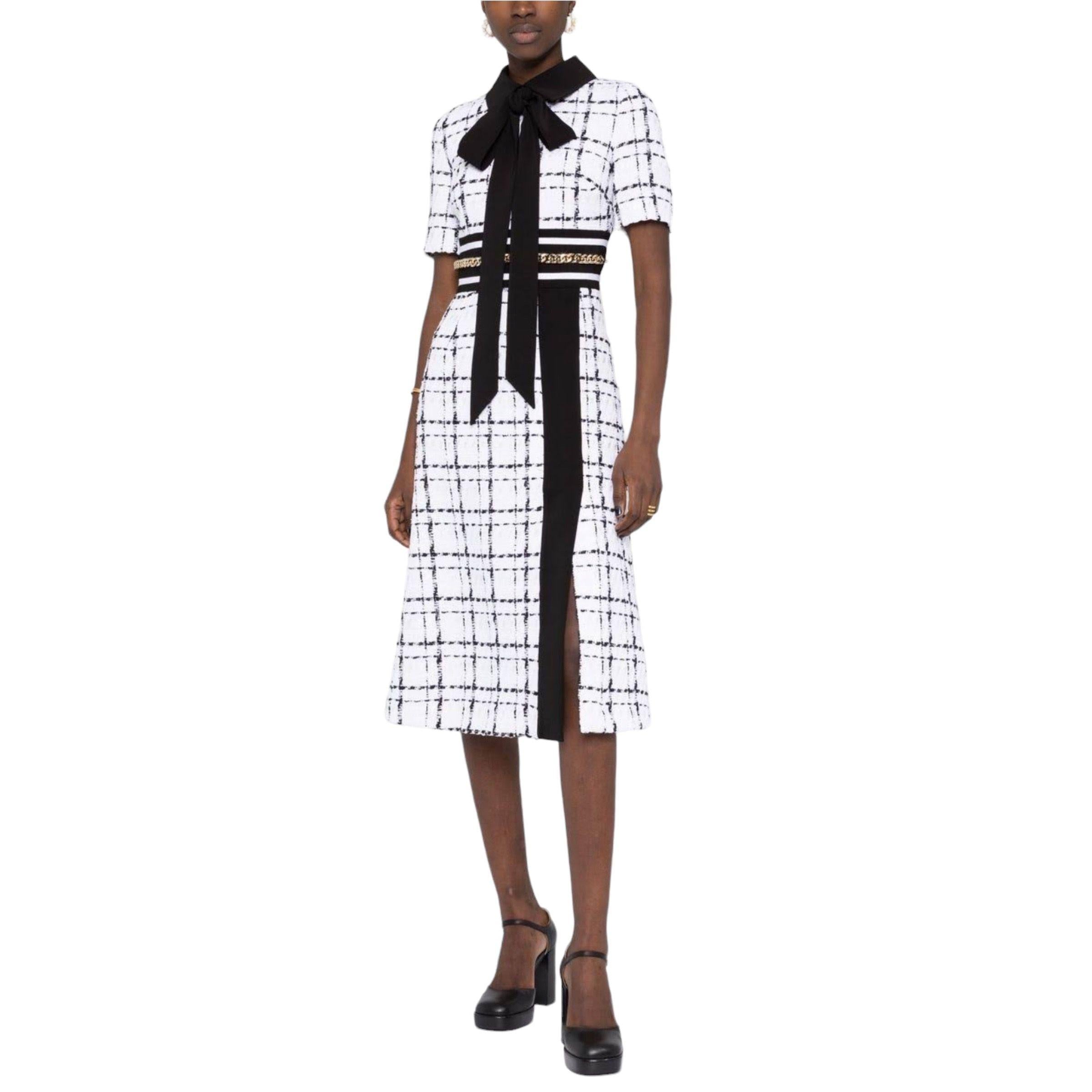 Runway Plaid Tweed Midi Dress