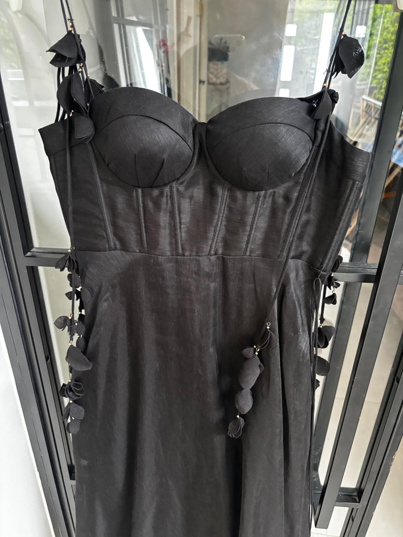 Zimmermann  Floral Linene Black Midi Dress