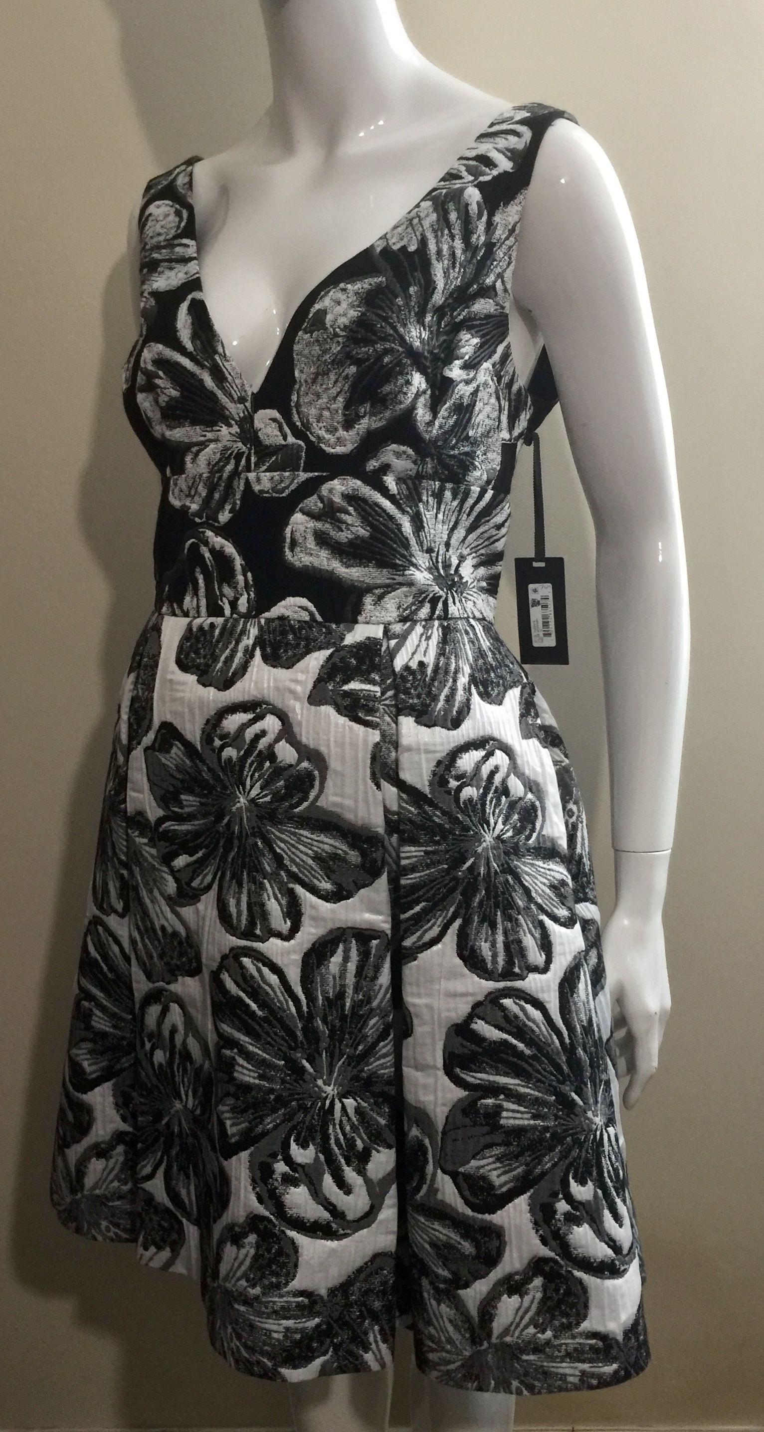 Black & White Metallic Brocade Mini Dress