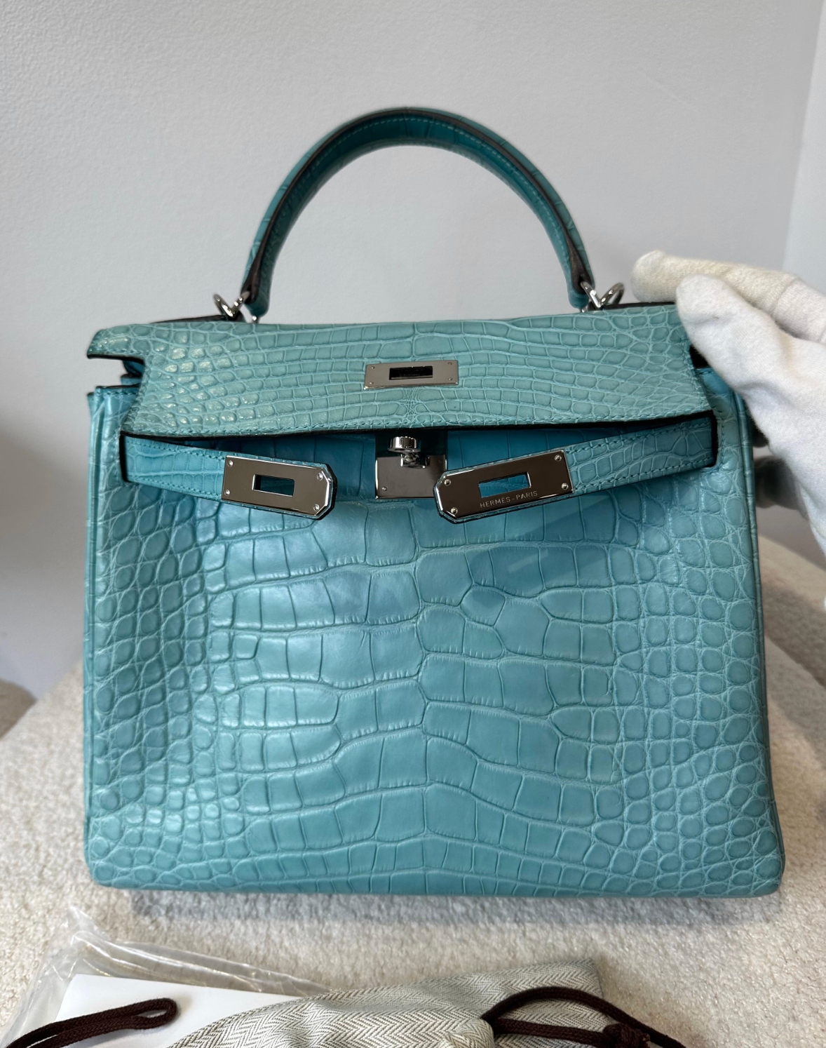 Hermes Bleu St Cyr Matte Croc Kelly 28