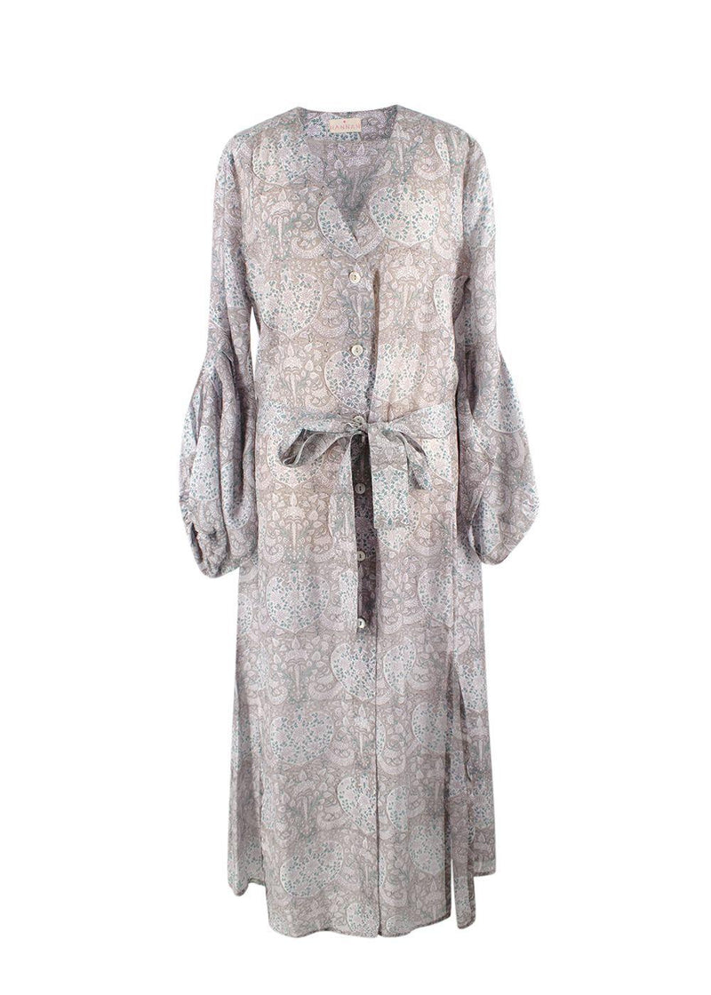 Hannah Grey Floral Belted Silk Dress