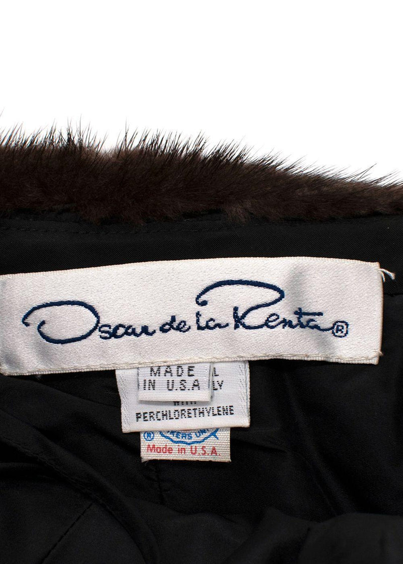 Oscar de la Renta Black Nylon Strapless Gown with Mink Trim