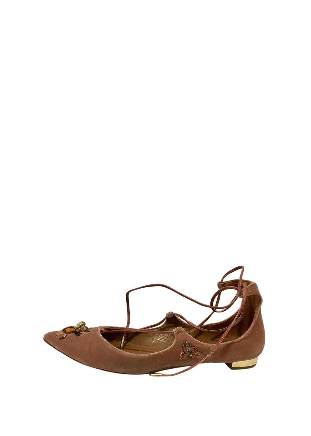 Pink Velvet Embellished Cristy Fauna Flat Pumps