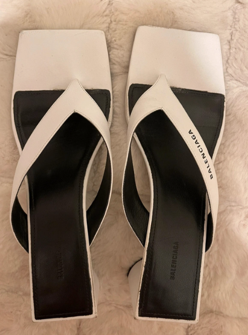 Balenciaga White Square Toe Thong Sandals