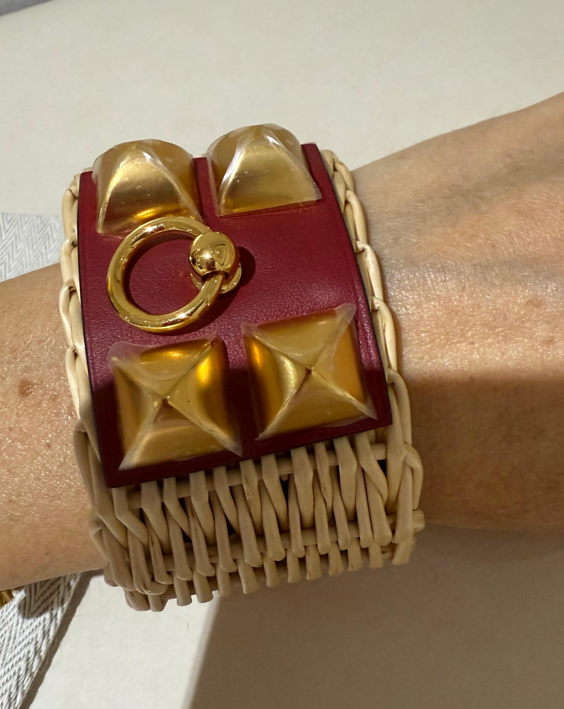 Hermes Raffia And Leather Picnic Cuff