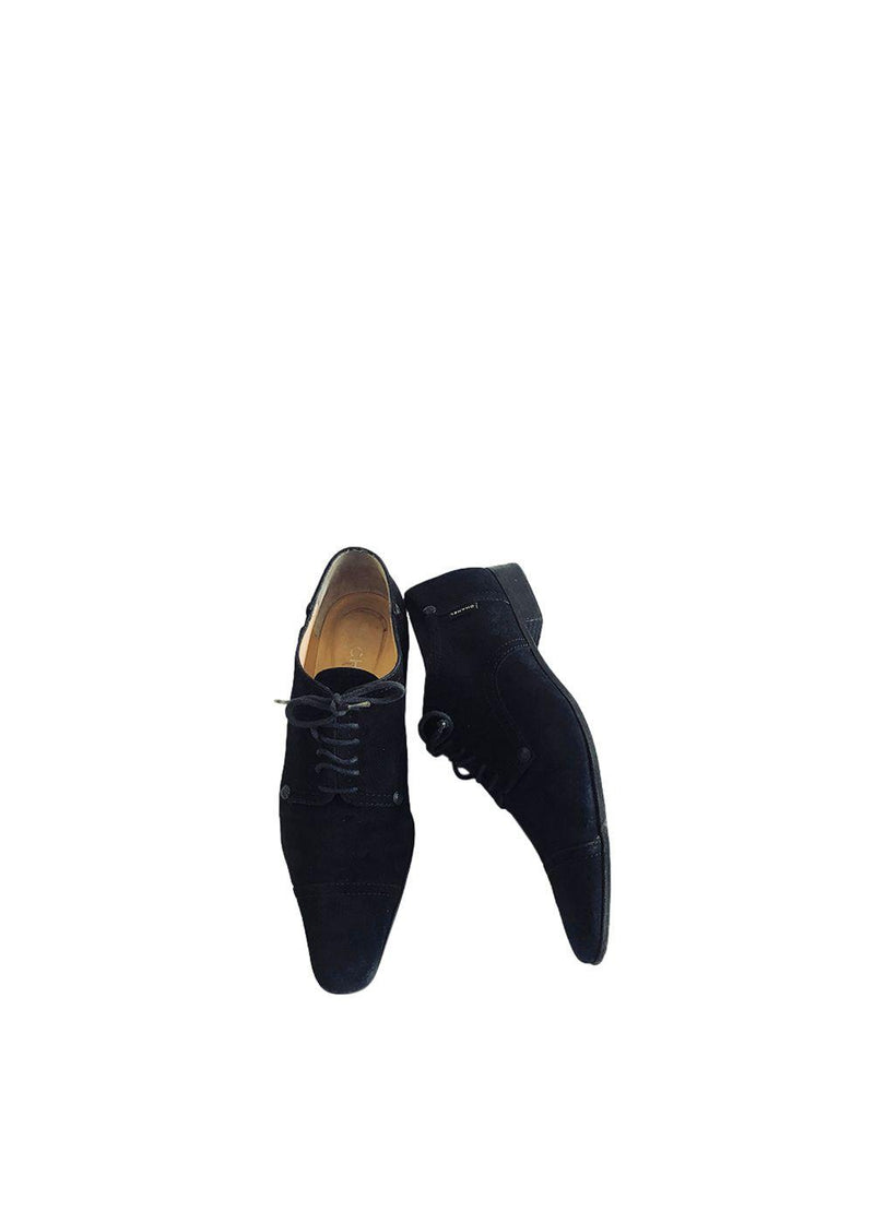 Vintage Black Suede Point Toe Oxford Shoes
