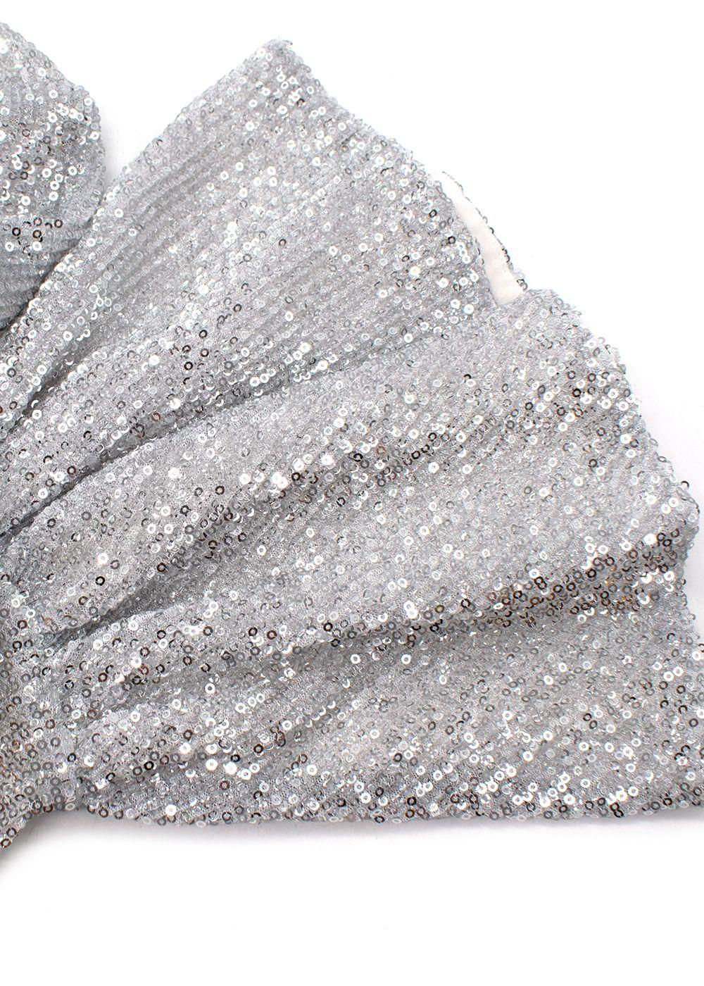 Silver Sequin Embellished Frill Sleeved Maxi Dress