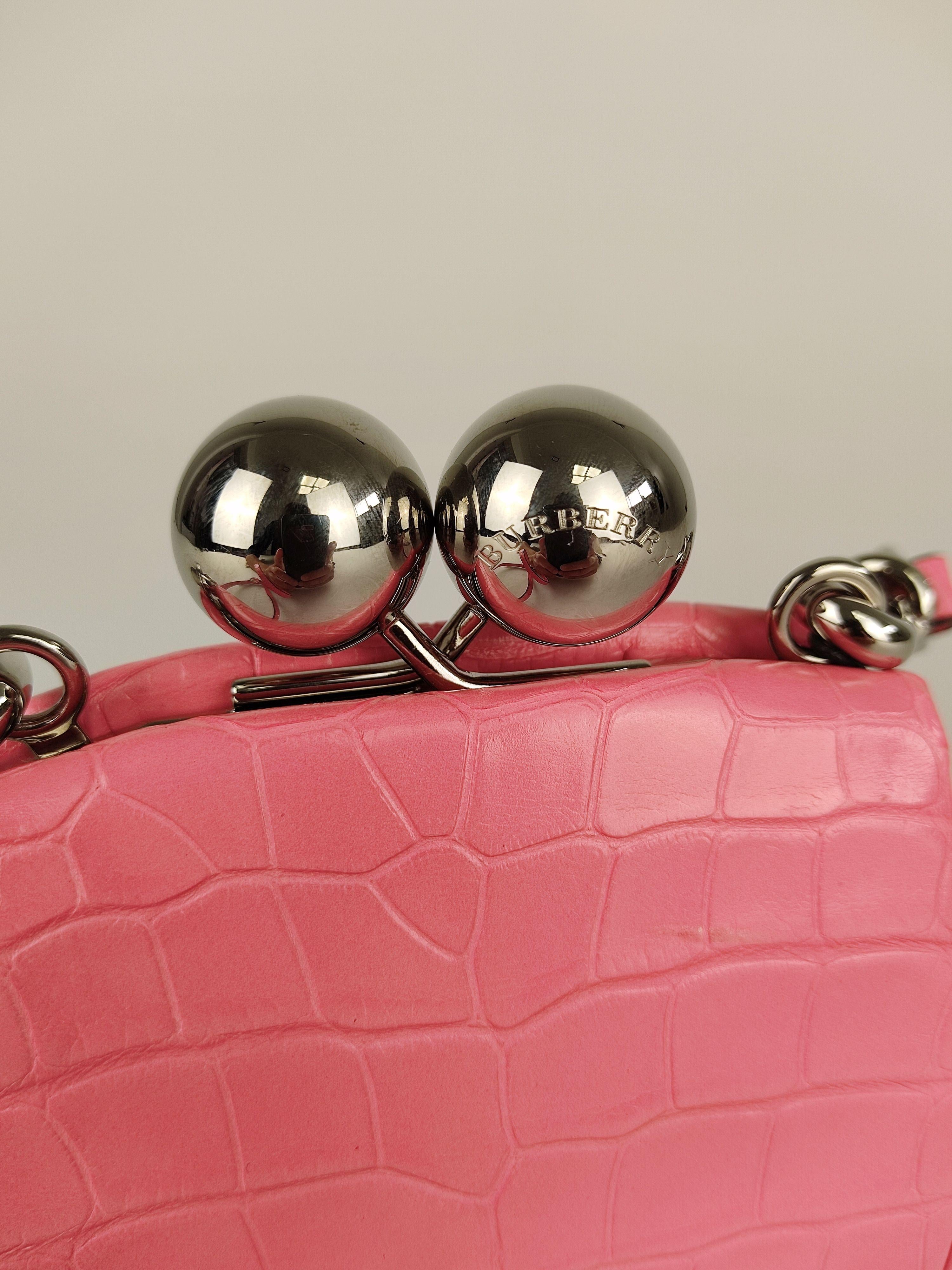 Rose-pink alligator skin mini frame bag