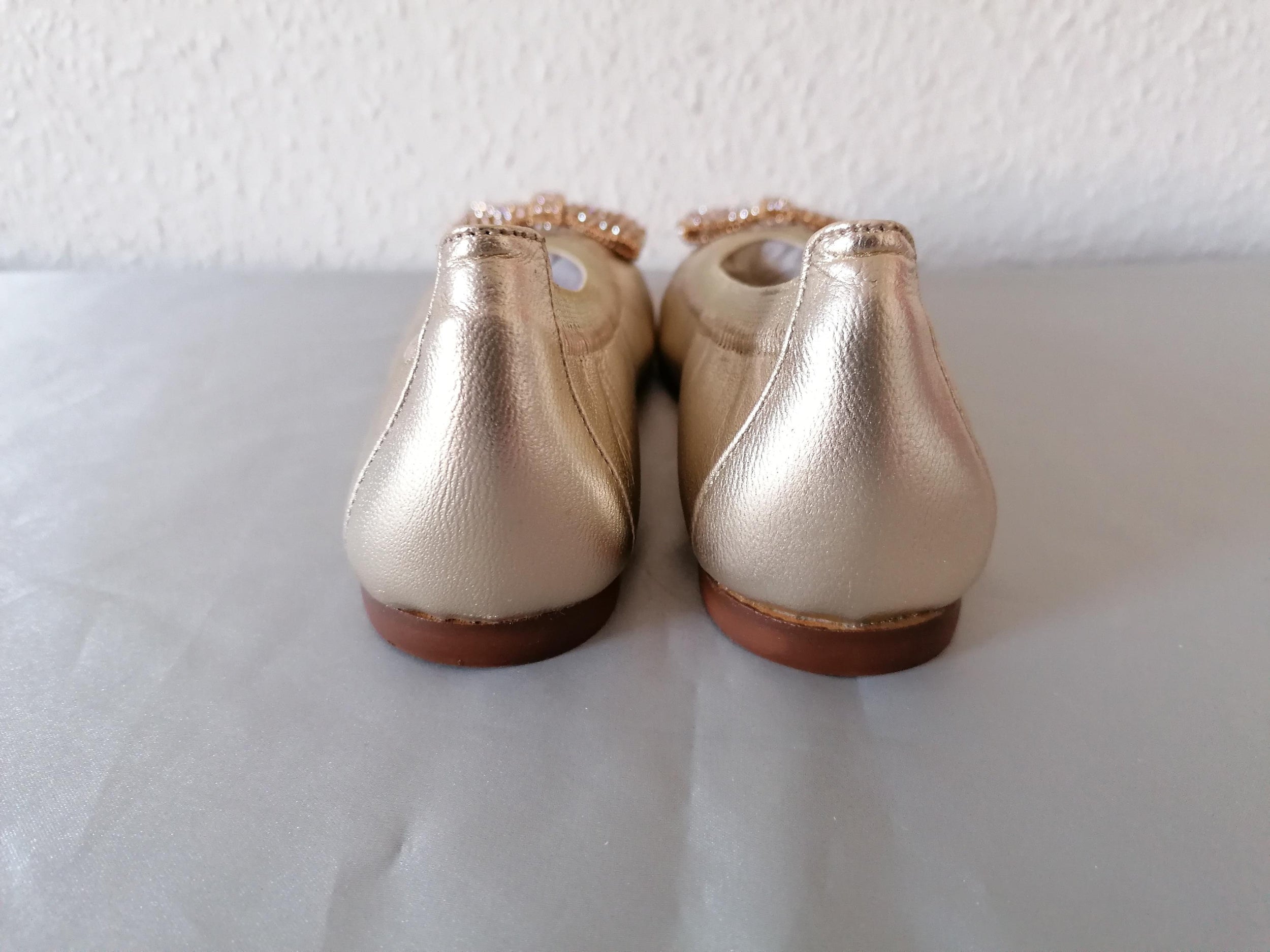Metallic Pink Leather Bow Front Ballerinas