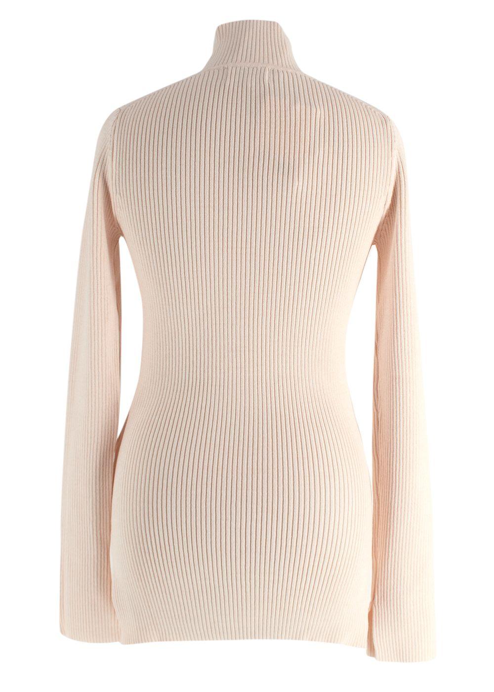 Ganni Cream Ribbed Melange Polo Knit Top