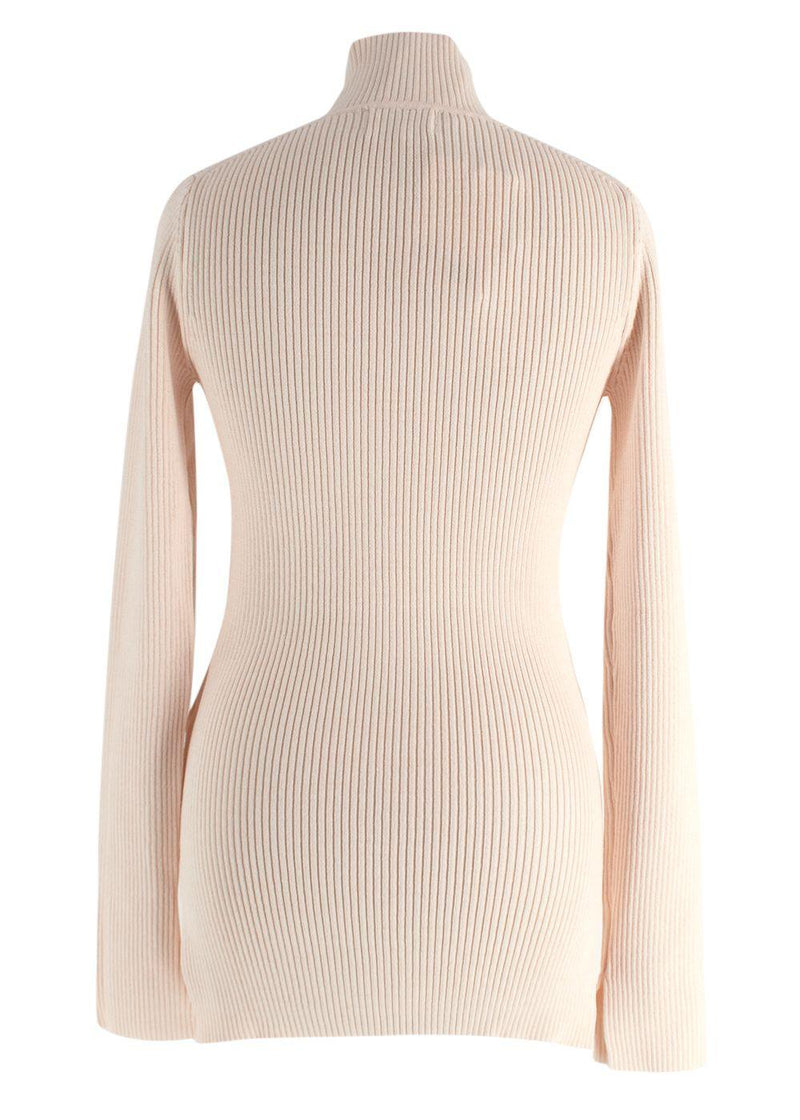 Ganni Cream Ribbed Melange Polo Knit Top