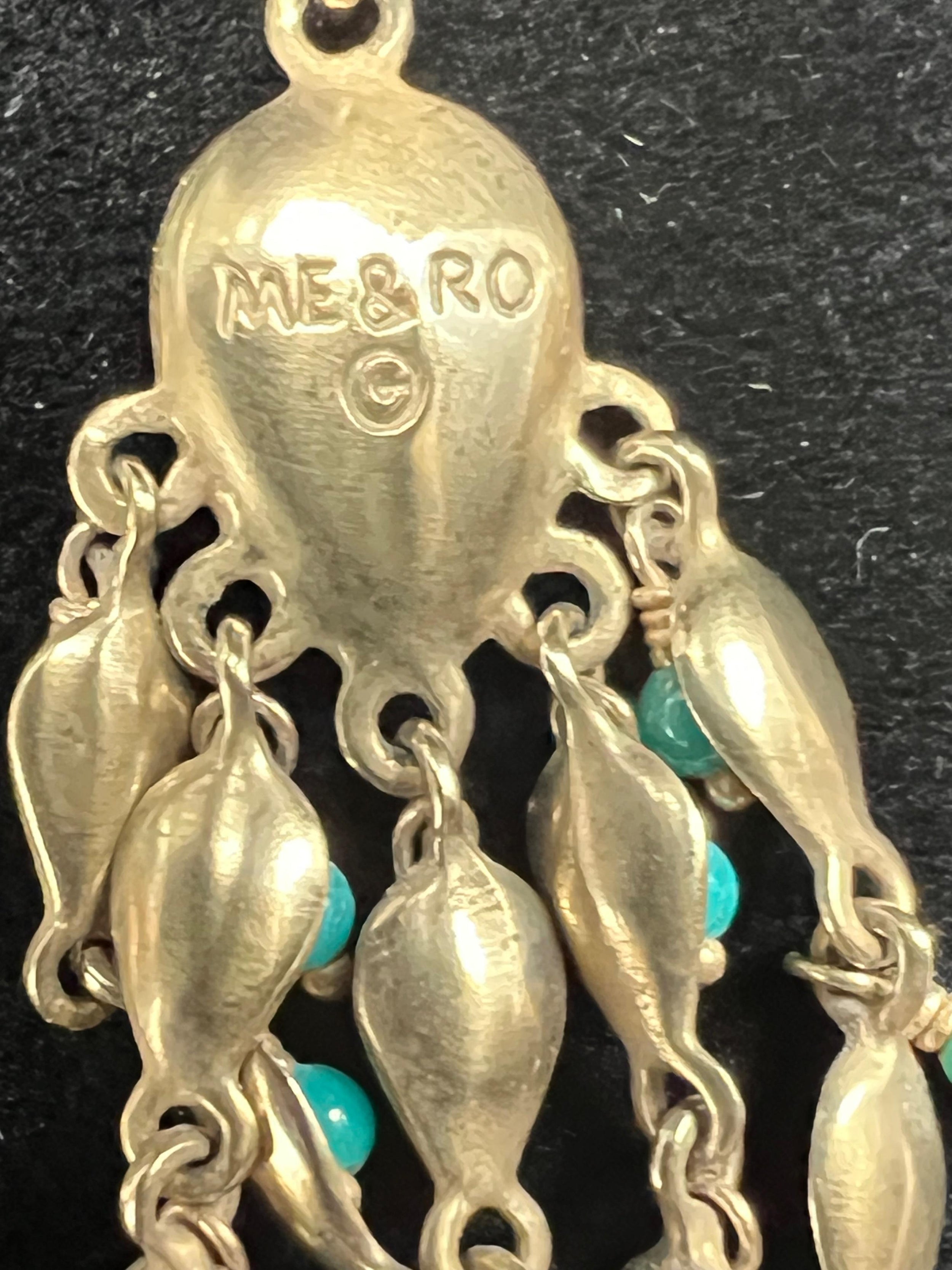 Me&Ro Gold Tone Leaf Shaped Beaded Earrings