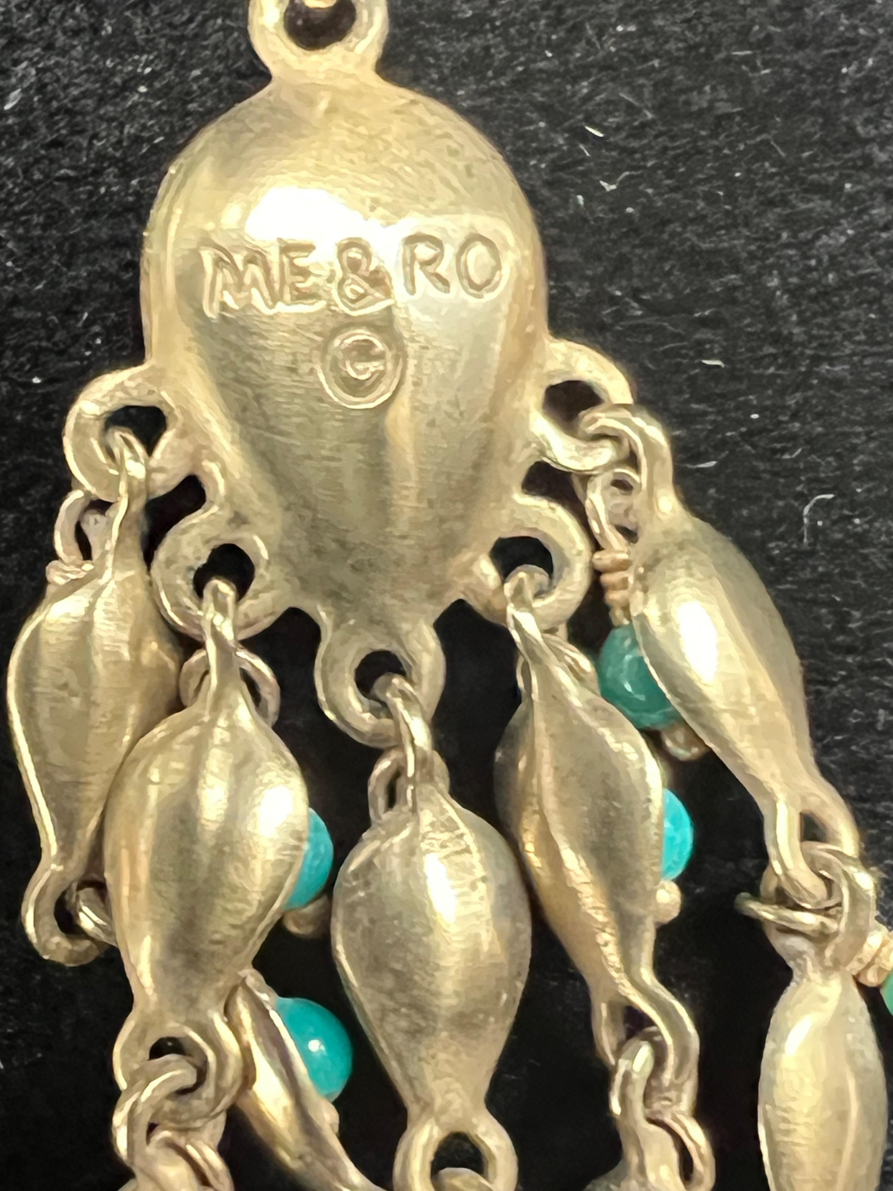 Me&Ro Gold Tone Leaf Shaped Beaded Earrings