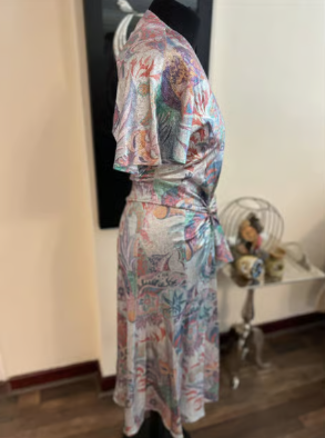 Paco Rabanne Draped Metallic Printed Midi Dress
