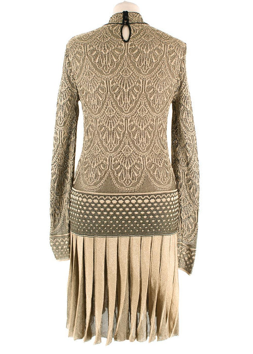 Roberto Cavalli Gold Brocade Pleated Mini Dress