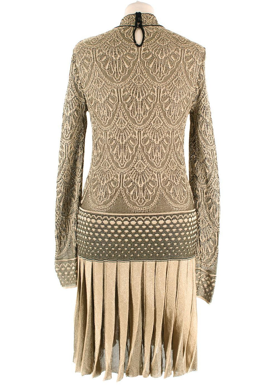 Roberto Cavalli Gold Brocade Pleated Mini Dress
