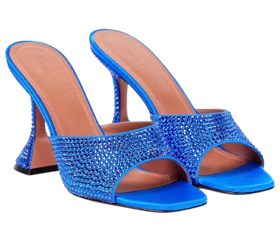Amina Muaddi Blue Crystal Embellished Alexa Mules