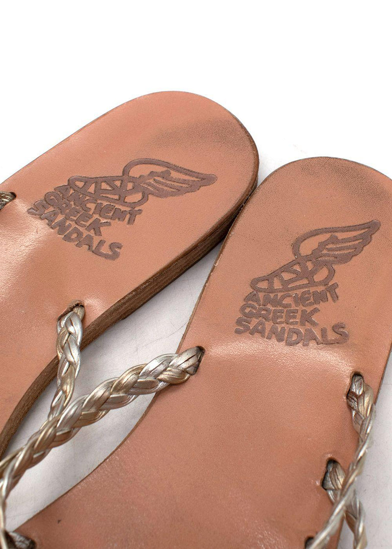 Ancient Greek Amalia Gold Leather Slide Sandals