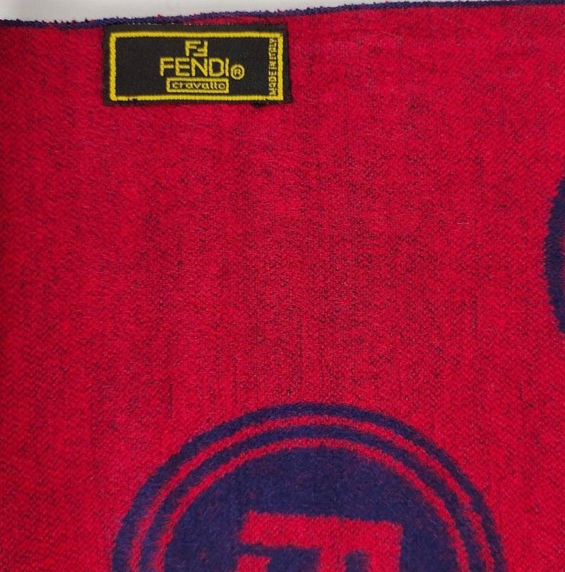 Fendi Navy and Red  Monogram Merino Wool Scarf