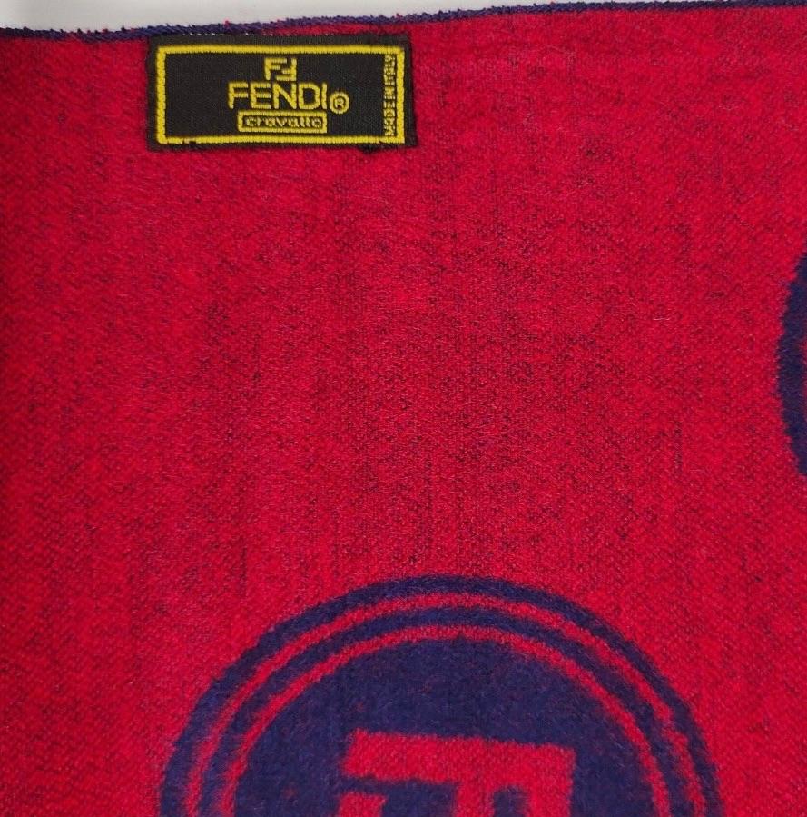 Fendi Navy and Red  Monogram Merino Wool Scarf
